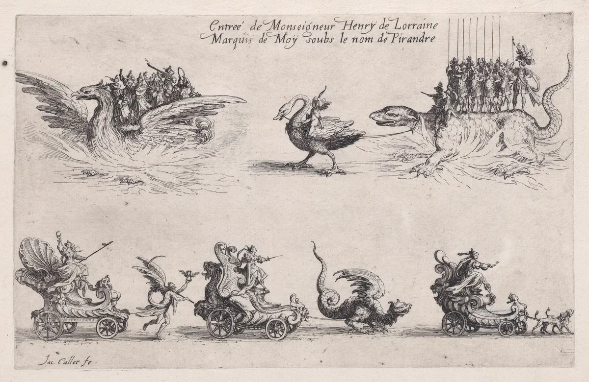 Entrée de Monseigneur Henry de Lorraine (Entrance of Henry of Lorraine), from "Le Combat a la Barrière" by Jacques Callot, print, 1627