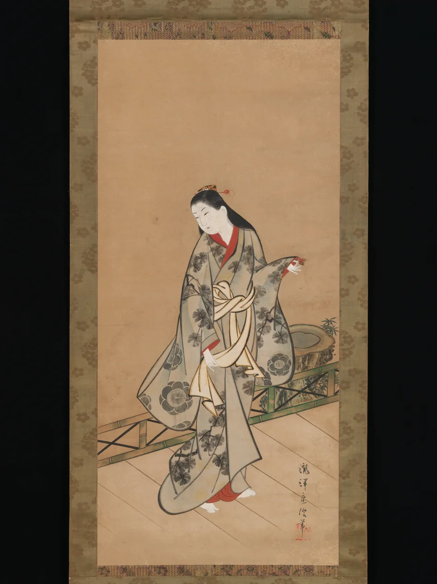 Woman on Veranda by Takizawa Shigenobu, painting, 1720-1740