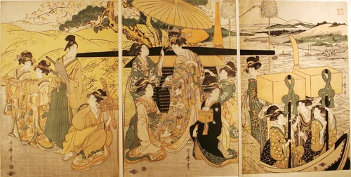 At the Ferry Boat Landing by Kitagawa Utamaro (喜多川歌麿), print, 1799-1809