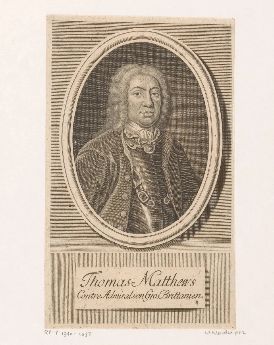 Portret van Thomas Mathews by Johann Martin Bernigeroth, print, 1744