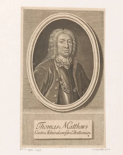 Portret van Thomas Mathews by Johann Martin Bernigeroth, print, 1744