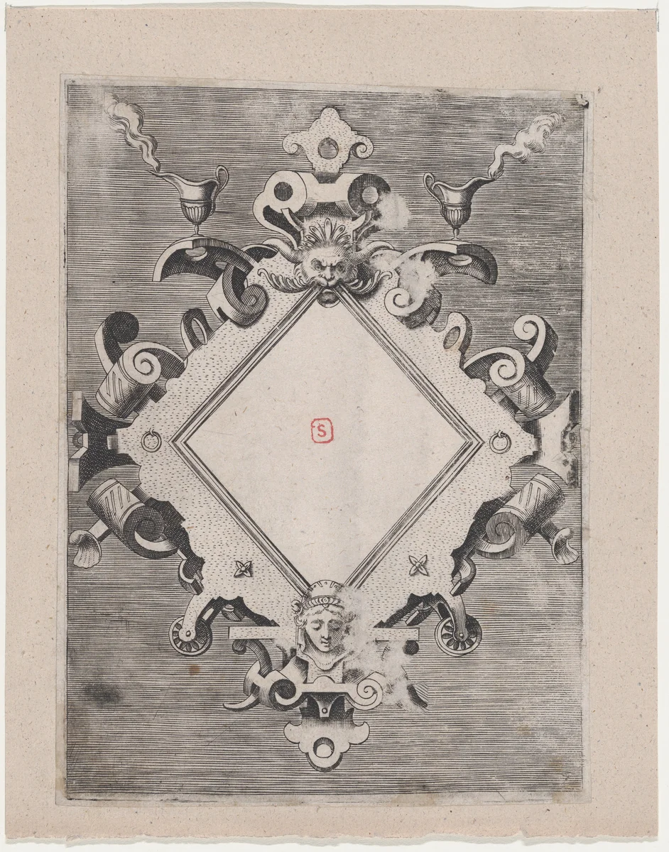 Diamond-shaped Cartouche by Hans Vredeman de Vries, print, 1547-1606