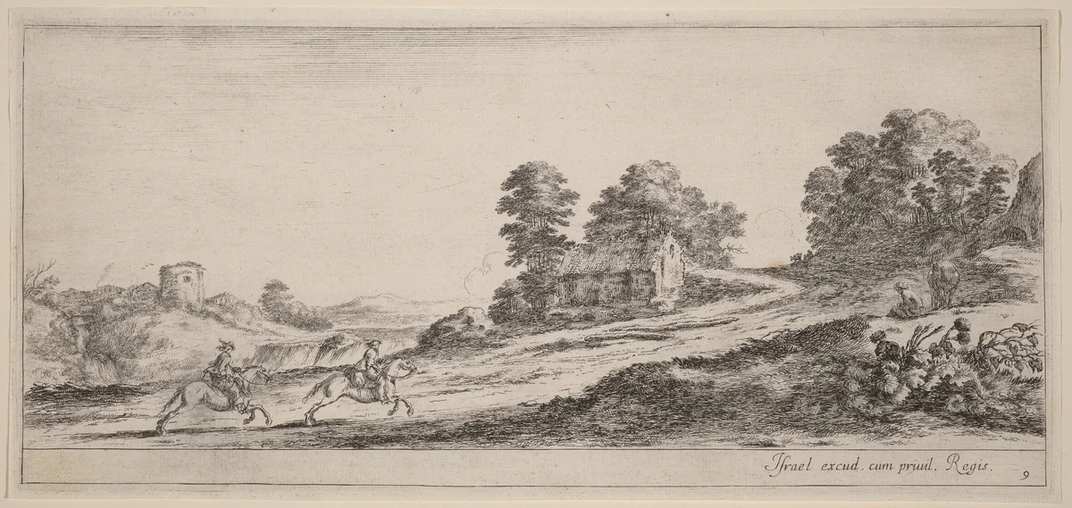 Galloping Horsemen by Stefano della Bella, print, 1647