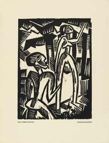 Couple (Menschenpaar) (plate, preceding p. 33) from the periodical Das Kunstblatt, vol. 2, no. 2 (Feb 1918) by Karl Schmidt-Rottluff, print, 1918