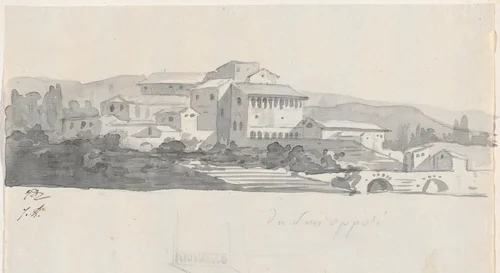 Roman Buildings on a Hill by Jacques-Louis David, drawing, 1775-1780