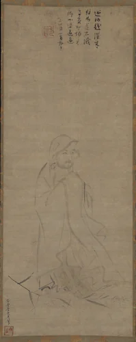 Bodhidharma crossing the Yangzi River on a reed by Li Yaofu, painting, 1271-1316