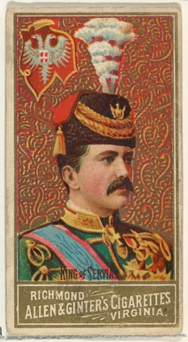 King of Servia, from World's Sovereigns series (N34) for Allen & Ginter Cigarettes by Allen & Ginter, print, 1889