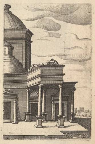 Partial view of a Building [Templum Veneris] from the series 'Ruinarum variarum fabricarum delineationes pictoribus caeterisque id genus artificibus multum utiles' by Lambert Suavius, book, 1554