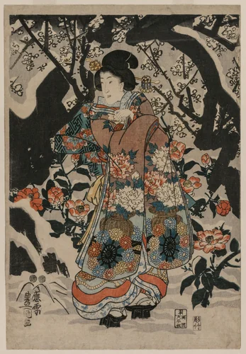 Woman Standing Beside a Plum Tree by Utagawa Kunisada (歌川国貞), print, 1845-1855