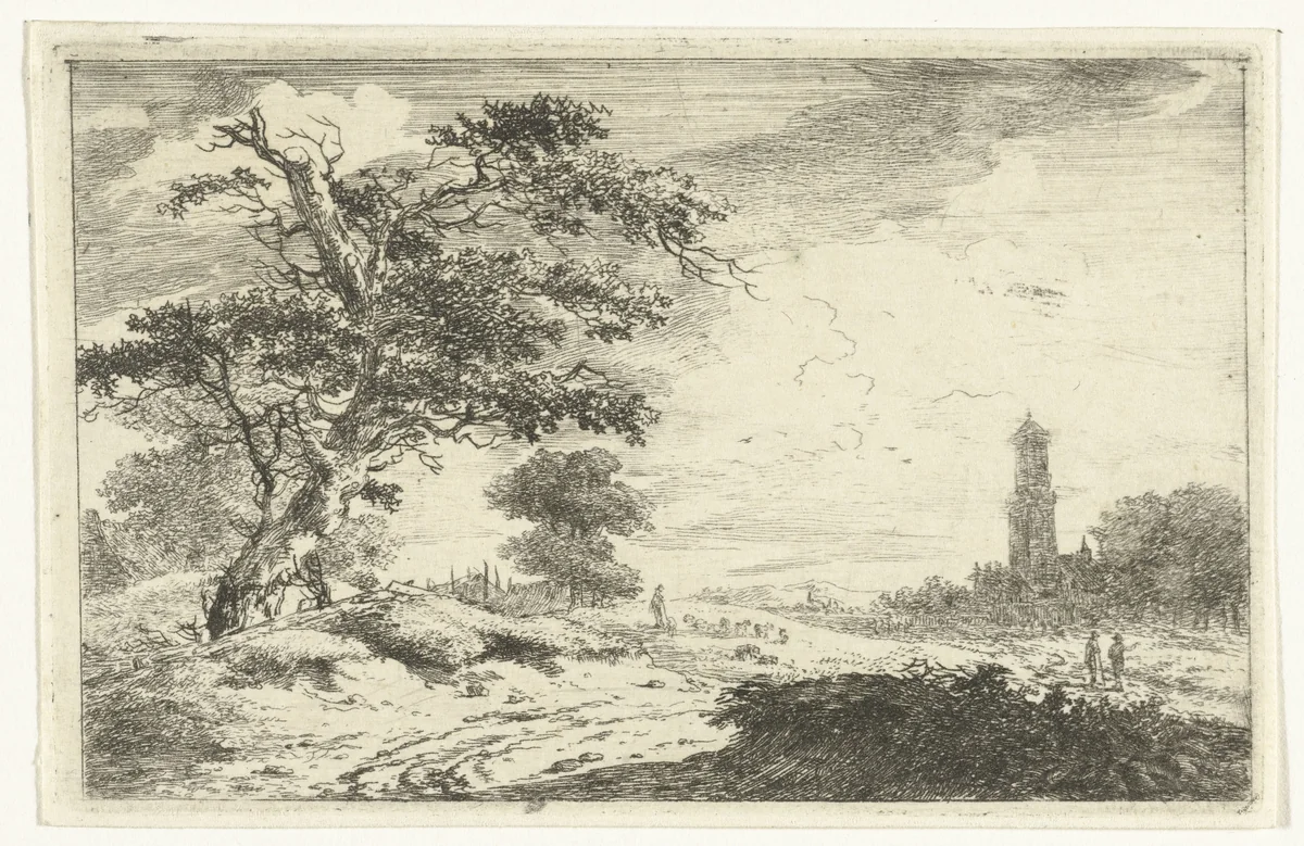 Kerktoren bij zandvlakte by Hermanus van Brussel, print, 1800-1815