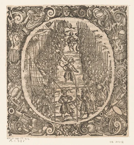 Keuring van landsknechten by Jost Amman, print, 1573