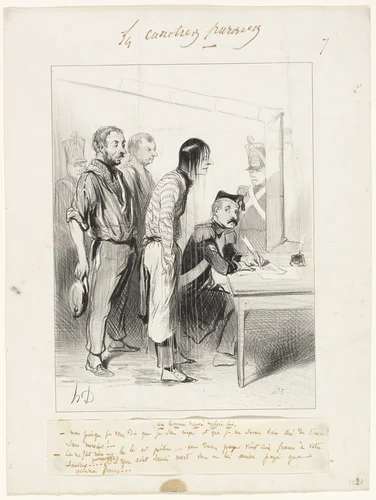 A Man Saved Against his Will, plate seven from Les Canotiers Parisiens by Honoré-Victorin Daumier, print, 1843