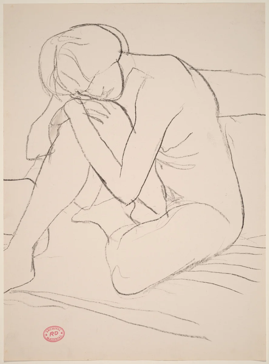 Untitled [seated nude leaning forward on her knee] by Richard Diebenkorn, drawing, 1955-1967