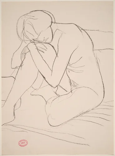 Untitled [seated nude leaning forward on her knee] by Richard Diebenkorn, drawing, 1955-1967