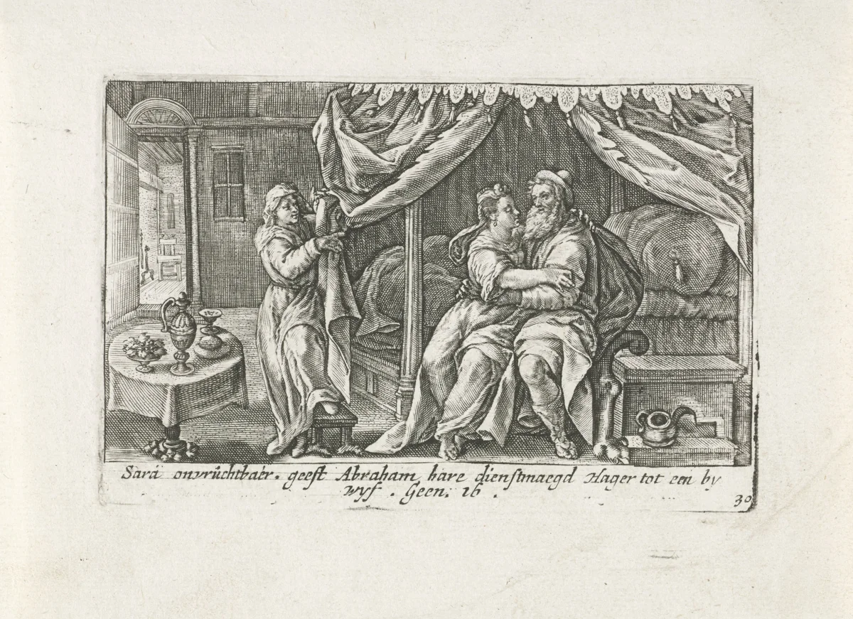Abraham en Hagar by Crispijn van de Passe, print, 1700-1750
