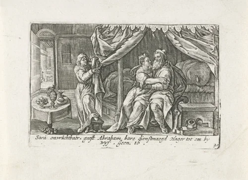 Abraham en Hagar by Crispijn van de Passe, print, 1700-1750