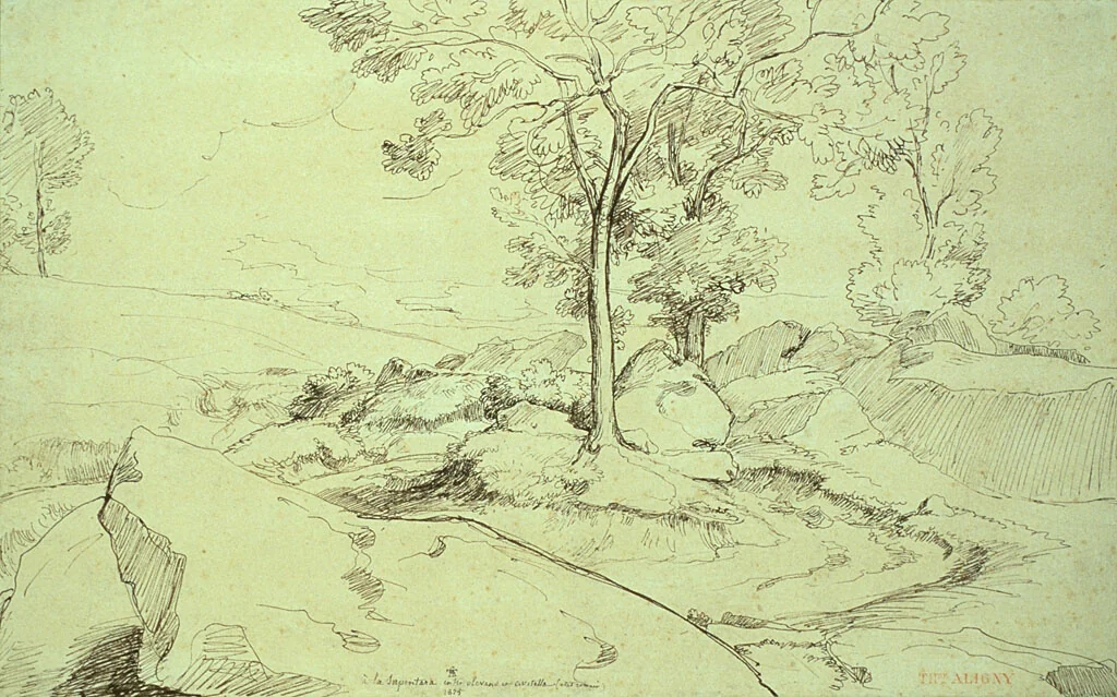 View of the Serpentara Between Olivano and Civitella by Théodore Caruelle d' Aligny, drawing, 1825