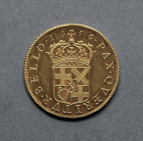 Broad: Crowned Shield of Arms (reverse) by Thomas Simon, metalwork, 1656
