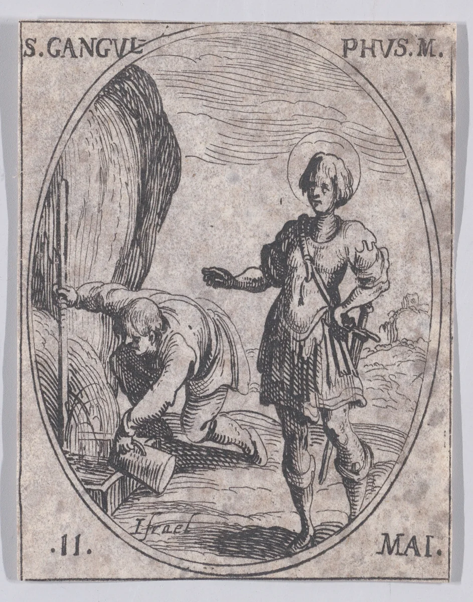 S. Gangulphe, martyr (St. Gangulphus, Martyr), May 11th, from "Les Images De Tous Les Saincts et Saintes de L'Année" (Images of All of the Saints and Religious Events of the Year) by Jacques Callot, print, 1636