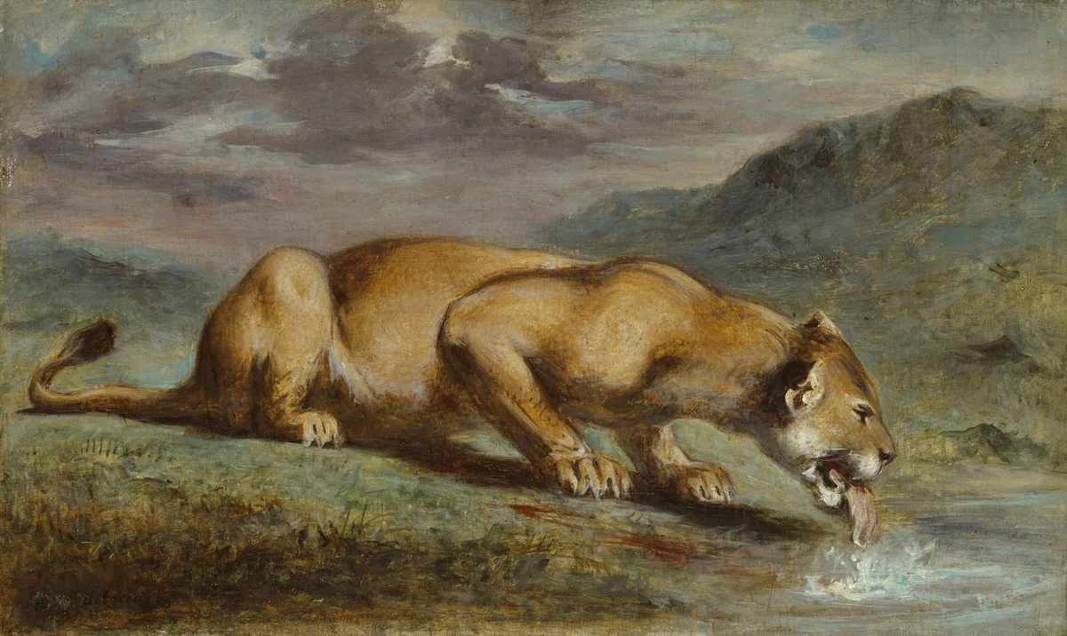 Wounded Lioness by Pierre Andrieu, painting, 1840-1850