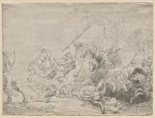 The Large Lion Hunt by Rembrandt van Rijn, print, 1641