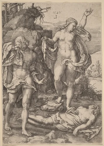 Adam and Eve Lamenting the Death of Abel by Lucas van Leyden, print, 1529
