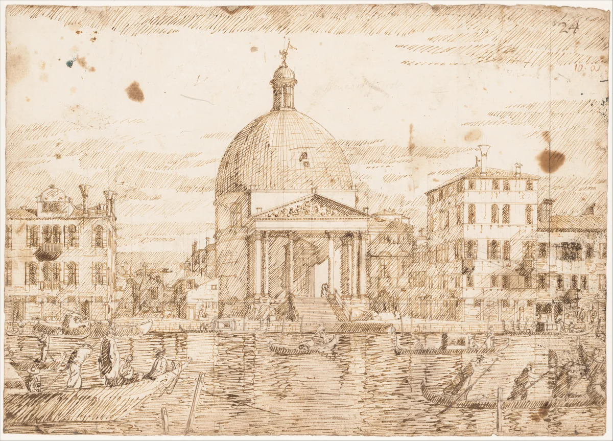 San Simeone Piccolo, Venice, Seen from the Grand Canal by Bernardo Bellotto, drawing, 1721-1780