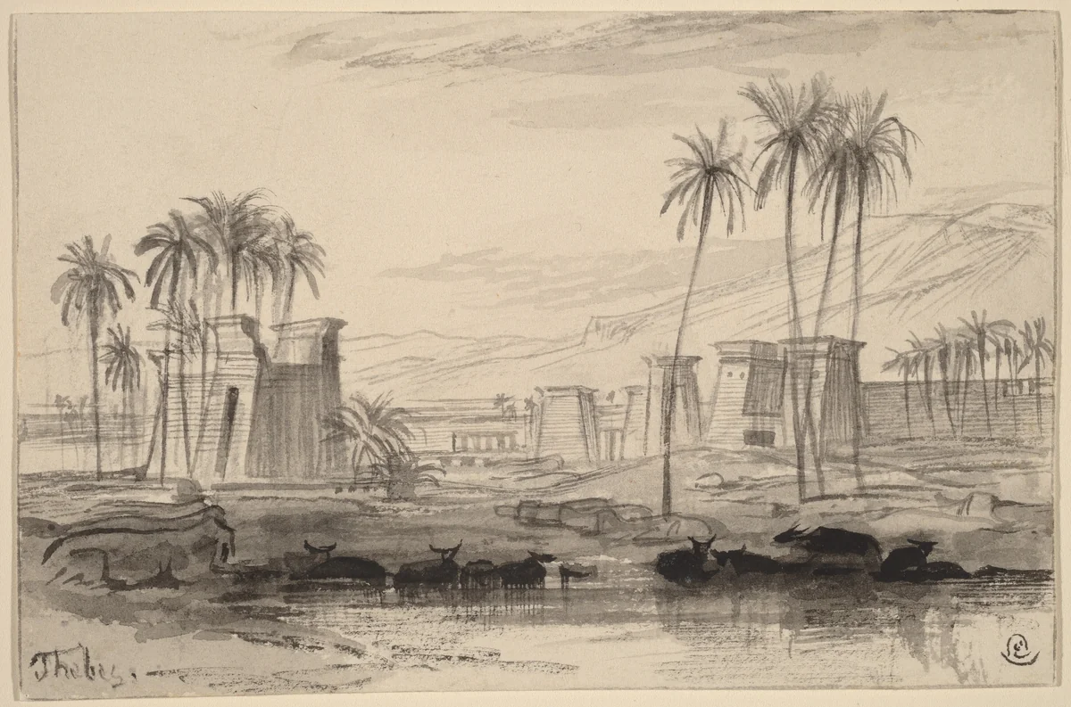 Thebes by Edward Lear, drawing, 1884-1885