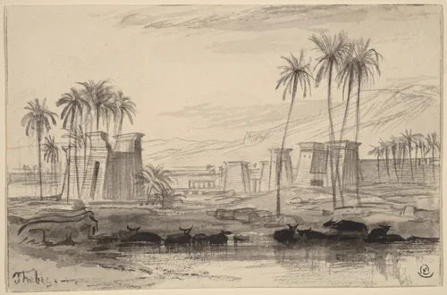 Thebes by Edward Lear, drawing, 1884-1885