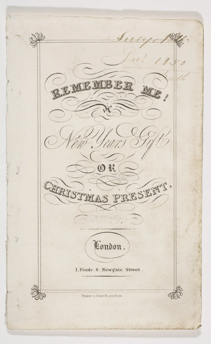 Remember Me! New Year's Gift or Christmas Present by Fenner, print, 1826