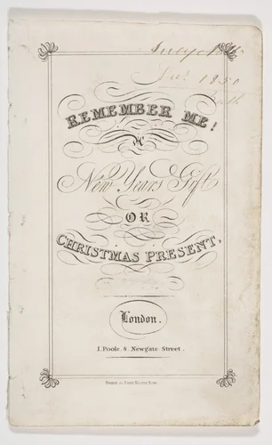 Remember Me! New Year's Gift or Christmas Present by Fenner, print, 1826