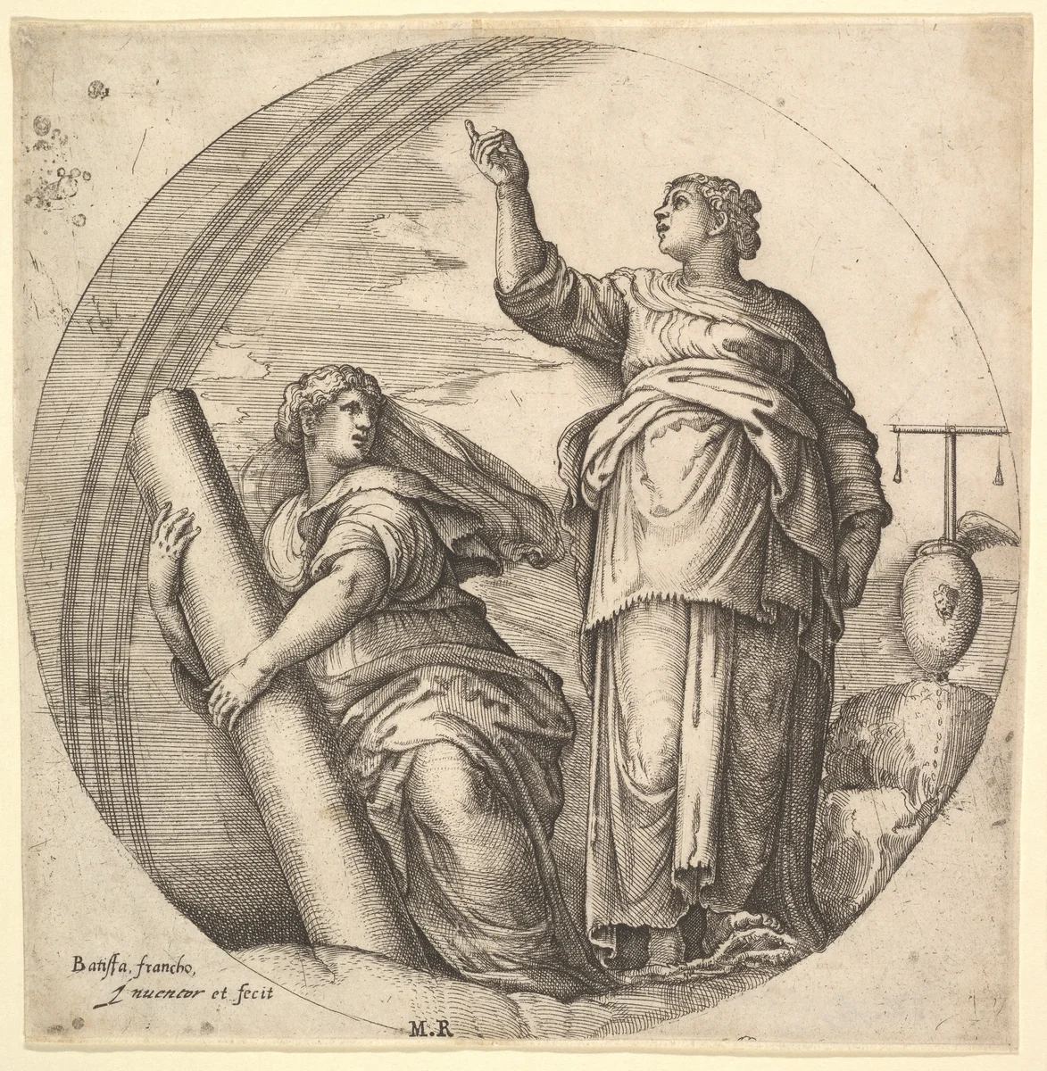 Fortitude and Justice by Battista Franco, print, 1530-1561
