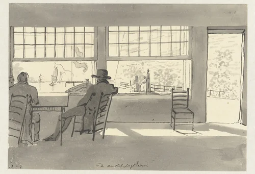 Looking Out over de River Amstel by Christiaan Andriessen, drawing, 1805-1808