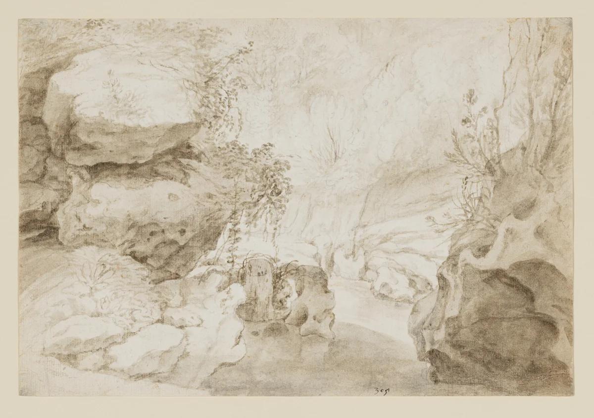 Rocky Stream by Guilliam du Gardijn, drawing, 1615-1625