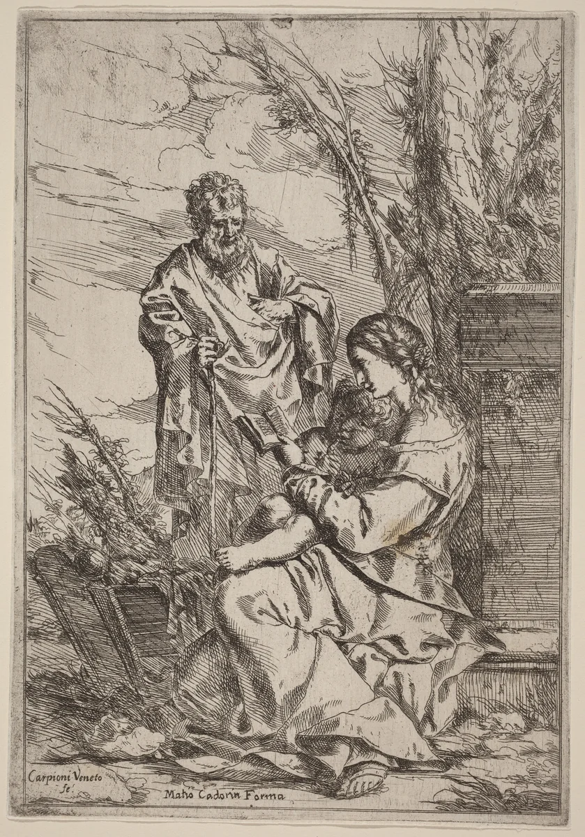 Holy Family with the Virgin Reading by Giulio Carpioni, print, 1613-1678