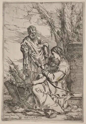 Holy Family with the Virgin Reading by Giulio Carpioni, print, 1613-1678