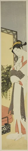 Courtesan Standing by Screen and Bed by Suzuki Harunobu (鈴木春信), print, 1763-1770