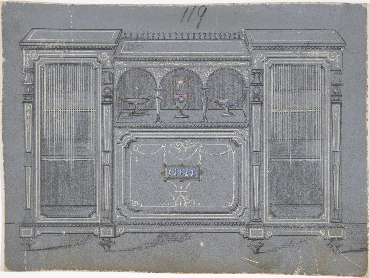 Cabinet Design with a Porcelain Plaque by anonymous, drawing, 1800-1900