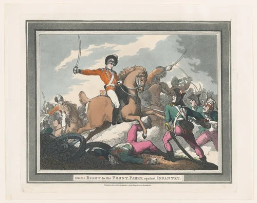 On the Right to the Front, Parry, against Infantry by Thomas Rowlandson, print, 1798