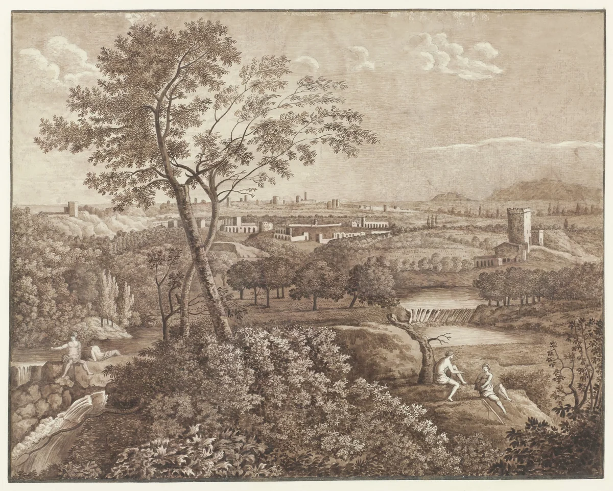 Italiaans landschap in de omgeving van Rome by J. Pallard, drawing, 1650-1800