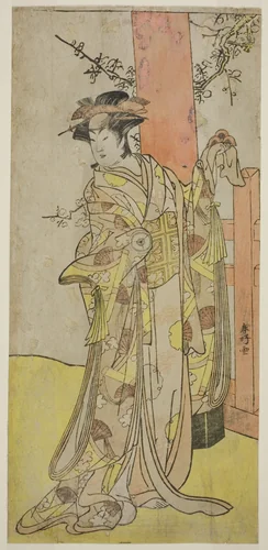 The Actor Iwai Hanshiro IV as Kitsune ga Saki Otama (?) in the Play Miyakodori Yayoi no Watashi (?), Performed at the Kiri Theater (?) in the Third Month, 1787 (?) by Katsukawa Shunko, print, 1782-1792