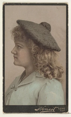 Actress wearing unstructured cloth cap, from Stars of the Stage, Third Series (N131) issued by Duke Sons & Co. to promote Honest Long Cut Tobacco by W. Duke, Sons & Co., print, 1891-1892