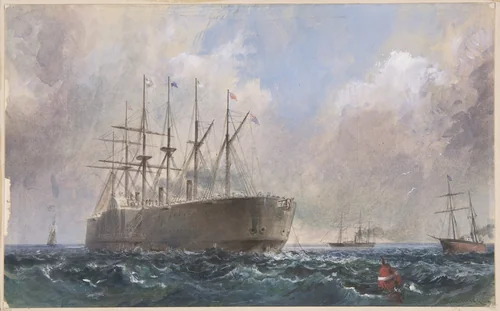 Telegraph Cable Fleet at Sea, 1865 by Robert Charles Dudley, drawing, 1865-1866