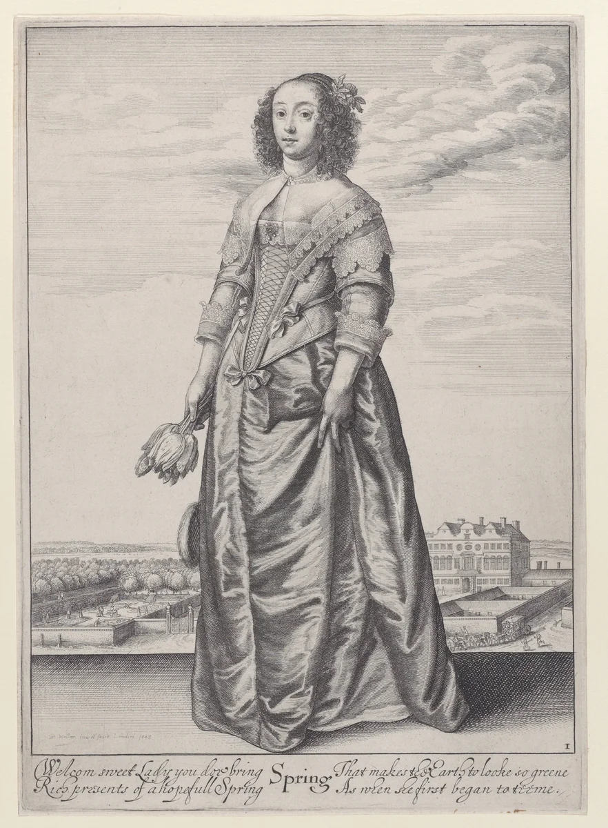 Spring, from "Full-Length Seasons" by Wenceslaus Hollar, print, 1643-1644