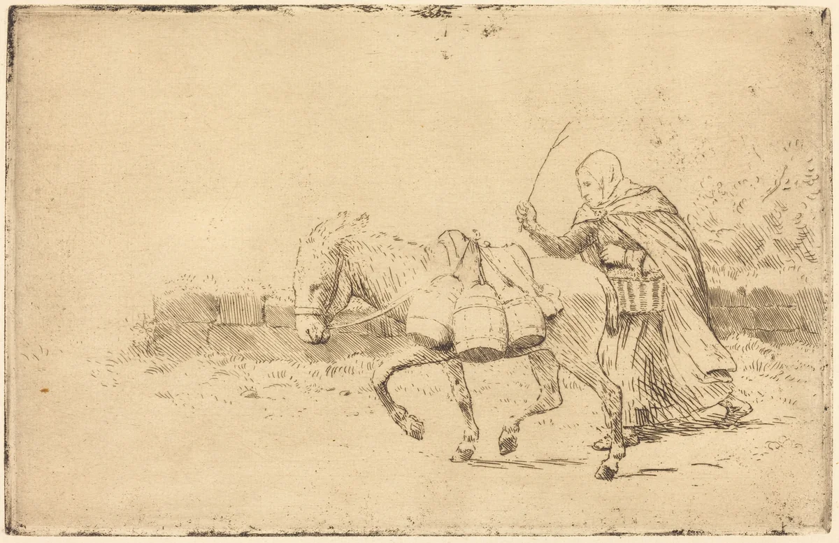 Milkmaid of Boulogne, 1st plate (Laitiere a Boulogne) by Alphonse Legros, print, 1837-1911