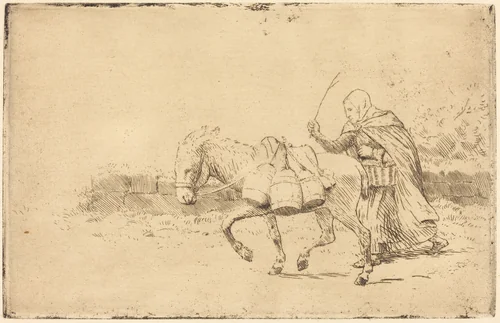 Milkmaid of Boulogne, 1st plate (Laitiere a Boulogne) by Alphonse Legros, print, 1837-1911