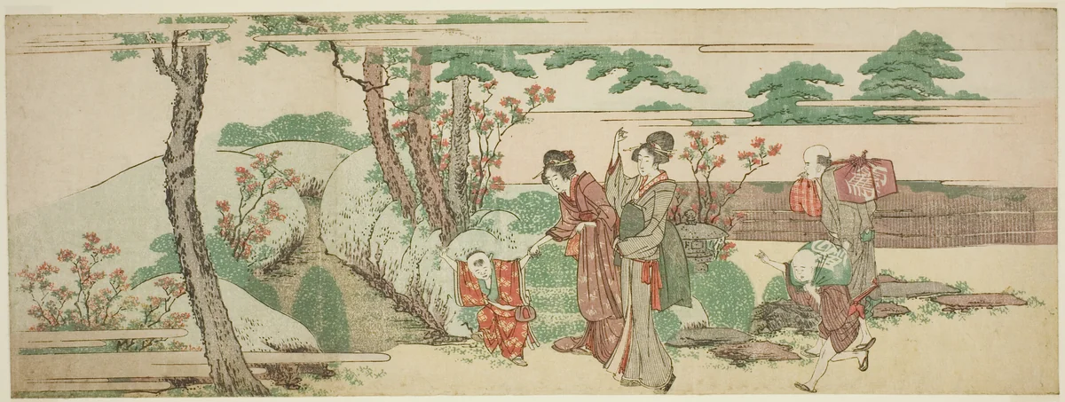 Women and children out for a picnic by Katsushika Hokusai (葛飾 北斎), print, 1760-1849