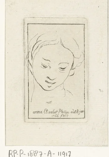 Zelfportret op 8-jarige leeftijd by Anna Elisabeth Philips, print, 1766