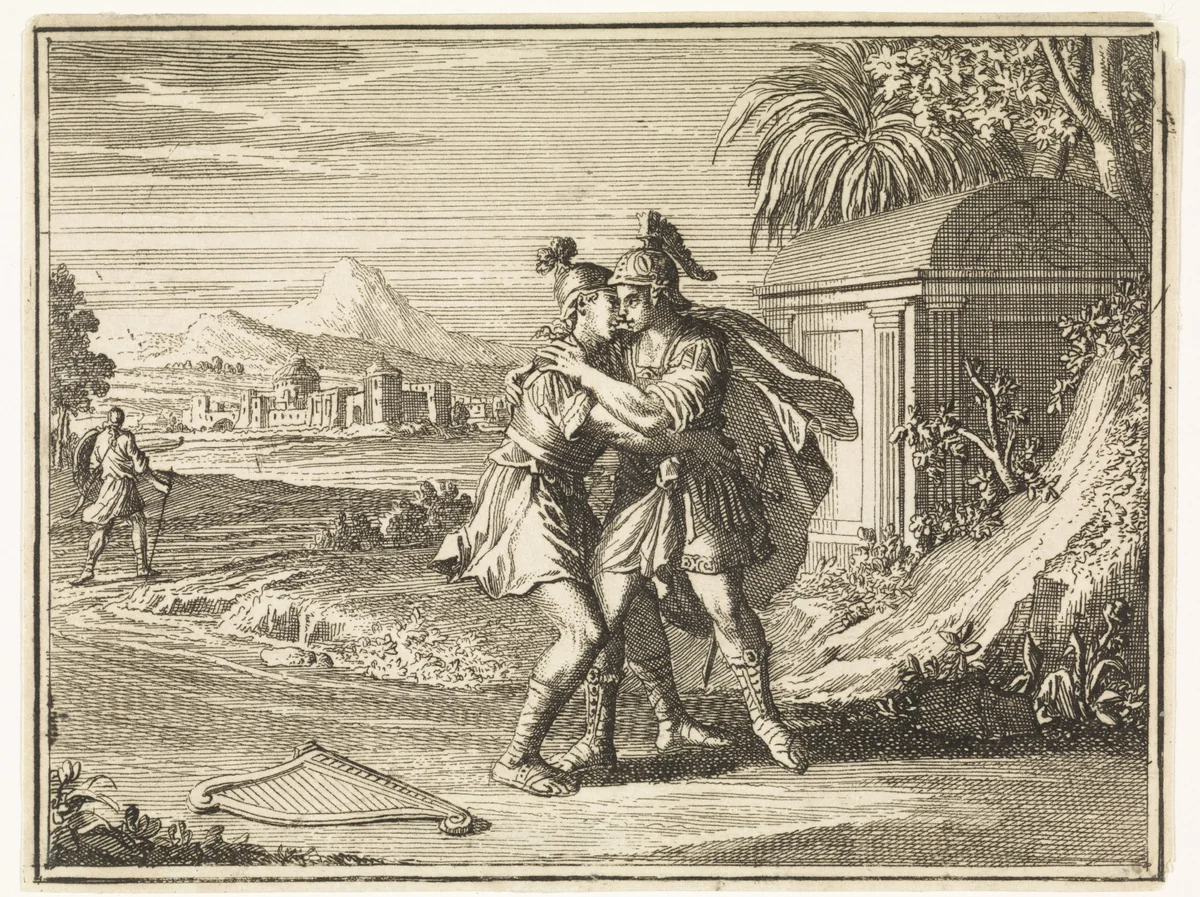 Afscheid van David en Jonathan by Caspar Luyken, print, 1712