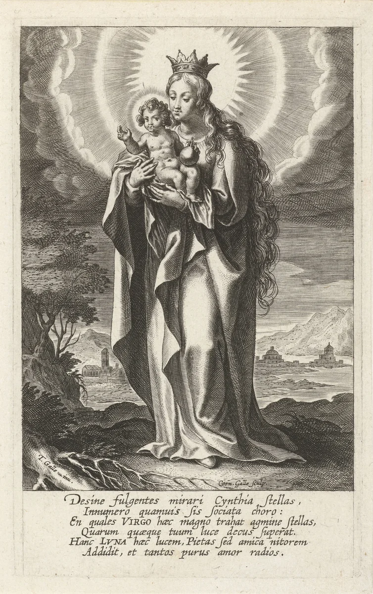Gekroonde Maria met Kind by Unknown, print, 1586-1650